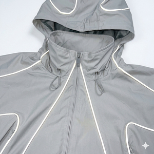 Chaqueta Deportiva Unisex sin Cuello con Capucha, Cortavientos, Impermeable, con Cierre de Cremallera, Color Gris Sólido, para Otoño, Corte Regular - Product Image 6