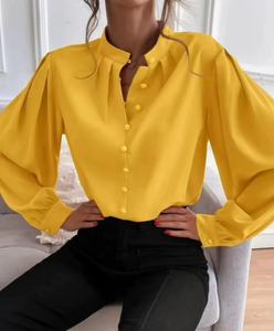 Chemisier en satin et mousseline uni pour femme, col rabattu, élégant, brodé, idéal pour le bureau, collection printemps-été, vente en gros - Product Image 4