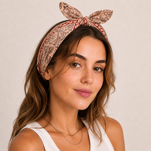 Craftjaipur Cotton Floral Hand Block Print Bandana Headband <b>Square</b> Breathable Casual Spring Summer <b>Scarf</b> Sustainable Natural - Product Image 1