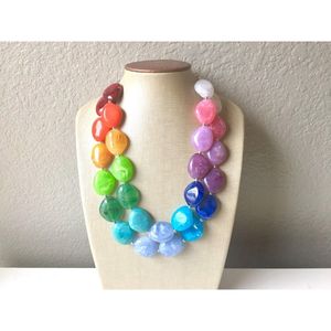Soft Pastel Resin Acrylic Lightweight Handmade Geometric Bead <b>Statement</b> <b>Necklace</b> Women's Contemporary Fashion Jewelry - Product Image 2