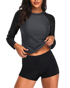 Maillot de bain Rash Guard pour femmes, manches longues, deux pièces, protection UV, haut de maillot de bain, short de bain, logo personnalisé, prix abordable - Product Image 1