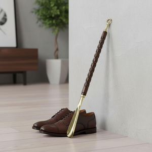 Handmade <b>Gold</b>-Plated Brass Shoehorn Antique Diamond Carved Wooden Handle Luxury <b>Dressing</b> Accessory for Home Travel Hotel Use - Product Image 4