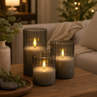 Ensemble de bougies LED en verre OEM en gros, bougies piliers sans flamme avec télécommande, bougies LED sans flamme en verre fumé