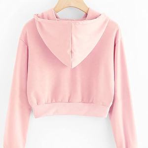 <b>Pink</b> Customized Women Cropped Hoodie Breathable Distressed Blank Unisex Streetwear Knitted Fabric <b>Lace</b> Decoration - Product Image 5