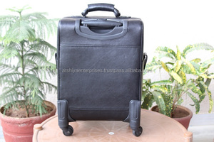 Trolley de voyage classique en cuir véritable noir avec fermeture éclair Sac polochon de nuit en cuir de vachette de voyage - Product Image 5