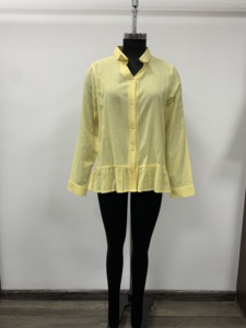 Women's Yellow <b>Linen</b> Blouse With Ruffles Three Quarter Sleeve Turn-down Collar Casual Spring Summer <b>Top</b> - Product Image 1