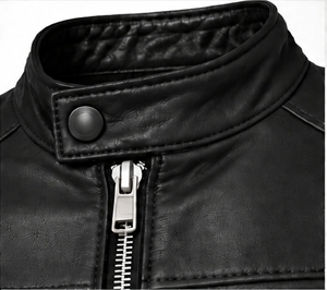 INDEX SPORTS WEAR Chaqueta de Cuero PU Negra para Hombre, Estilo Motero, Cuello Alto, Cierre de Cremallera, para Otoño - Product Image 5