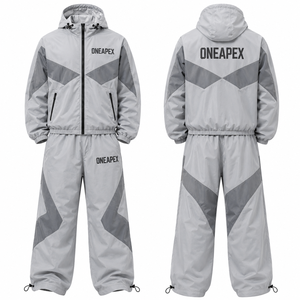 Ensemble de survêtement coupe-vent gris clair pour homme, veste à capuche, pantalon de survêtement, vêtements de sport personnalisés, streetwear, tenue d'entraînement deux pièces - Product Image 4