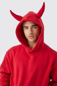 Sudadera con Capucha y Cuernos Rojos de Halloween, Personalizable con Logotipo, Transpirable, 100% Algodón, Corte Regular, Forro Polar, Cierre de Cremallera, para Hombre - Product Image 2