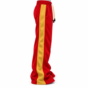Pantalon de survêtement rouge pour homme, coupe large, taille élastique, cordon de serrage, avec bande latérale et logo brodé - Product Image 5