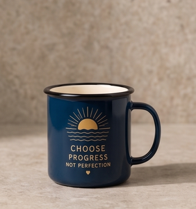 Custom Dark Blue Outdoor Camping Iron Enamel Mug with Sunrise Graphic Lightweight Shatterproof Metal Coffee Cup - Product Image 5