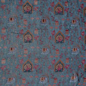 Luxury Natural Dola Jacquard Woven Fabric Royal Elephant Peacock <b>Tree</b> Motifs Antique Teal Blue Designer Apparel - Product Image 5
