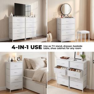 Modern <b>White</b> Chest of <b>Drawers</b> with Metal Frame and Wood Top Fabric Storage Organizer for <b>Bedroom</b> - Product Image 4