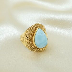 Anillo de Lágrima con Gema de Larimar 100% Genérica, Plata de Ley 925, Diseño Vintage Hecho a Mano, Chapado en Oro Rosa y Oro Amarillo - Product Image 4