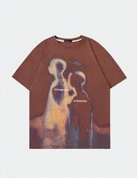 T-shirt en coton épais personnalisé 2026 pour homme, style streetwear marron avec graphique thermique « Soulmates Strangers » - Product Image 2