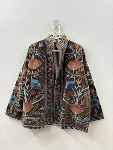 Blouson Bomber en Velours Brodé Floral pour Femme, Col Montant, Manches Classiques, Vêtement d'Automne, Style Bohème Suzani - Product Image 4