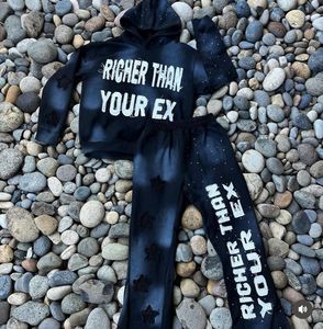 Custom Men's Heavyweight Distressed Zip-Up Hoodie Sweatpants Acid Washed Vintage Streetwear Breathable <b>Hip</b>-Hop Print Tracksuit - Product Image 5