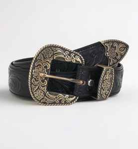 Cinturón de Cuero PU Estilo Vaquero Occidental Personalizable de Primera Calidad para Hombre, Diseño Floral en Relieve, Hebilla Plateada Grabada, Duradero y a la Moda - Product Image 2