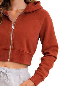 Sudadera Corta con Cremallera para Mujer, Manga Larga, Informal, de Felpa Suave, Color Naranja Óxido, Ropa de Calle, Moda Otoño Invierno - Product Image 4