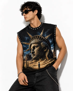 Débardeur Homme Personnalisé Couleur Foncée avec Strass 100% Coton Doux Respirant Anti-UV Séchage Rapide Sans Manches Streetwear OEM ODM Rouse - Product Image 3