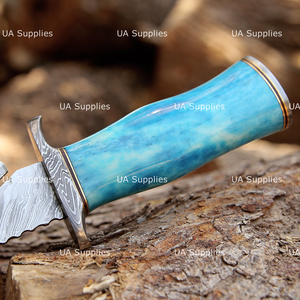 UA Supplies High Quality Hand Forged Damascus Steel Fixed Blade Hunting <b>Knife</b> Dyed <b>Bone</b> <b>Handle</b> Drop Point Straight Edge DIY OEM - Product Image 4