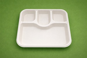 Plateau de service carré jetable en bagasse de canne à sucre, écologique, biodégradable, compostable, résistant à l'eau, compatible micro-ondes, 4 compartiments, pour fêtes et repas - Product Image 6