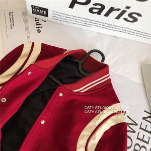 Fashion <b>Red</b> Varsity Knitted <b>Jacket</b> with Patchwork Regular Length <b>Waterproof</b> - Product Image 3