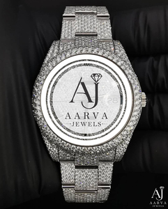 Montre habillée mécanique en acier inoxydable avec cadran en cristal et pierres précieuses, bracelet de 18 mm, aspect diamant - Product Image 1
