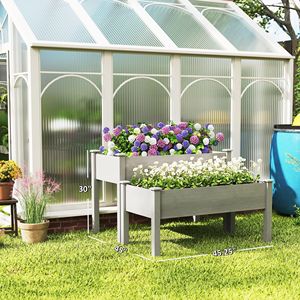 Jardinière surélevée en bois gris à 2 niveaux avec pieds, pour fleurs, légumes et herbes, pour l'extérieur - Product Image 3