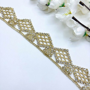 Accesorios de Lujo para Vestidos de Novia: Encaje Metálico Vintage Ecológico con Bordado Festoneado en Oro y Plata Zari Voile - Product Image 1