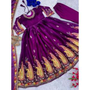 Conjunto de vestido y pantalón Anarkali de fiesta para mujer de diseñador con hermosa Dupatta - Product Image 2