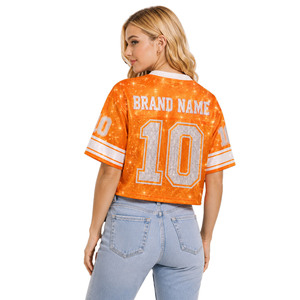Camiseta de Fútbol Americano Personalizada con Logotipo OEM para Mujer, con Pedrería Brillante de Alta Calidad, Transpirable, Estilo Urbano - Product Image 2