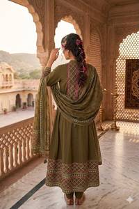 Châle en mousseline de coton couleur moutarde pour femme Womanica, motif traditionnel indien pakistanais, tissu 220g, toutes saisons, pour mariage et fête - Product Image 3