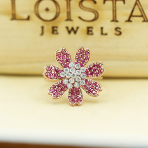 European and American <b>Ring</b> with Retro Style Deep Pink Color Blocked Stone Shimmering lab grown diamond <b>Adjustable</b> <b>Ring</b> in gold - Product Image 5