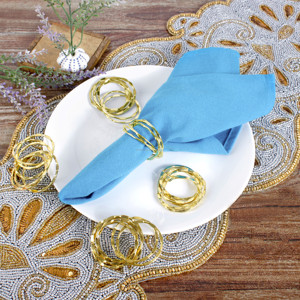 Vente chaude De Luxe Bois Métal Serviette Anneau Quatre-Cercle Couleur Dorée Papier Matériel Partie Table Décoration En Gros Quantité En Vrac - Product Image 2