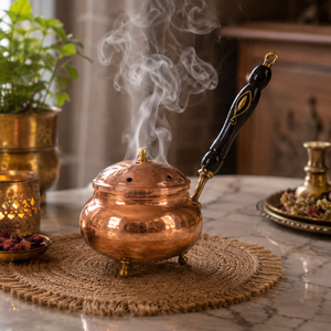 Handcrafted Hammered Copper Incense <b>Burner</b> Wooden Handle Bakhoor <b>Burner</b> Oud <b>Burner</b> Charcoal Censer Home Decor OEM ODM Gift - Product Image 2