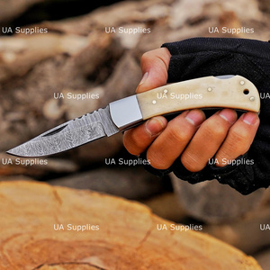 UA Supplies Industrial Grade Damascus Steel Back <b>Lock</b> Hunting Folding Knife 0.5mm Thick Camel Bone Handle Drop Point Razor Sharp - Product Image 2