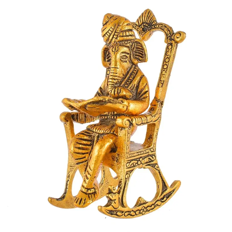 Lord Ganesha Reading Book Statue Office Decor Chair Ganesha Metal Ganesha Idol Table Top Home Decor Wedding Favor Return Gift