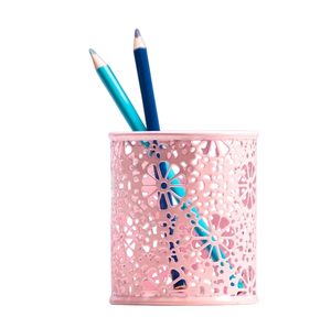Minimalist Iron Metal Pen Pencil Holder Pink Finish Round Shape Light Weight Contemporary Design for Home <b>Office</b> <b>Desk</b> top Decor - Product Image 3