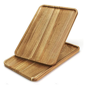 Ensemble de 2 plateaux de service en bois d'acacia au design élégant avec bord surélevé Assiettes en bois légères pour snacks et desserts - Product Image 2