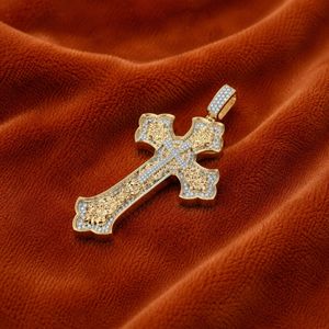 Iced Out Vintage <b>Cross</b> Pendant <b>Gold</b> Moissanite Hip Hop <b>Necklace</b> Christian Charm Jewelry for Men Women - Product Image 3