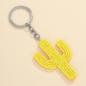 Handmade Green Rice Beaded Cactus Pendant Metal <b>Keychain</b> Colorful Mini Glass Seed Beads Embroidery Keyrings for Women Accessory - Product Image 2