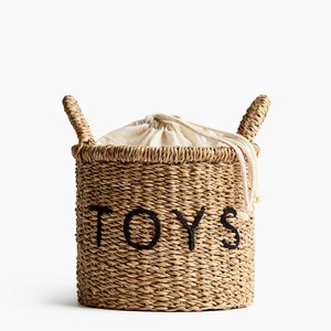 Playful Round <b>Toy</b> Seagrass <b>Storage</b> <b>Basket</b> With Embroidered <b>TOYS</b> Design <b>Basket</b> Vietnam Manufacturer - Product Image 2