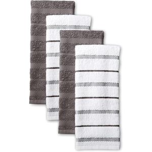 Ensemble de 4 torchons de cuisine gris anthracite/blanc 16"x26" - Product Image 1