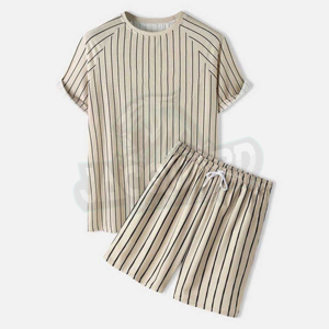 Nouvelle conception, confortable, respirant, décontracté, séchage rapide, service OEM, ensemble d'été pour hommes, t-shirt et short légers en coton et élasthanne - Product Image 1