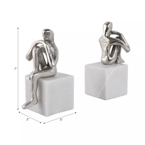 Porte-livres en métal moderne, design sculptural de figure humaine, base carrée, 2 pièces, accessoire décoratif pour la maison, le bureau - Product Image 5