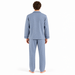 Ensemble de pyjama en rayonne imprimé pour homme, manches longues, boutonné, chaud pour l'hiver, avec pantalon assorti, bleu - Product Image 3