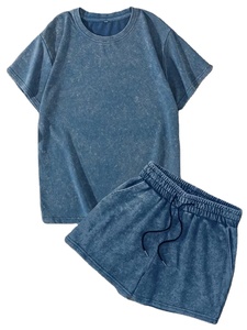 Solid Color Vintage Washed 100% Cotton Breathable T-Shirt Short Sleeve Knee Shorts Set Women's Distressed Two-Piece Casual Daily - Product Image 2