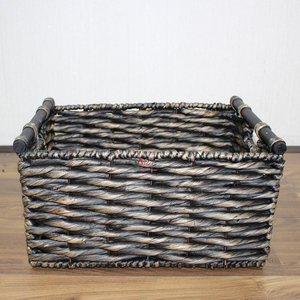 Panier de rangement multifonctionnel écologique en jacinthe d'eau avec poignées en bois pour le rangement du linge - Product Image 2