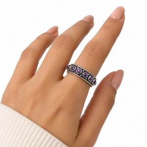 Natural Amethyst <b>Eternity</b> <b>Ring</b> 925 Sterling <b>Silver</b> Oxidized Band Handmade Minimalist Stackable February Birthstone <b>Ring</b> Gift - Product Image 2